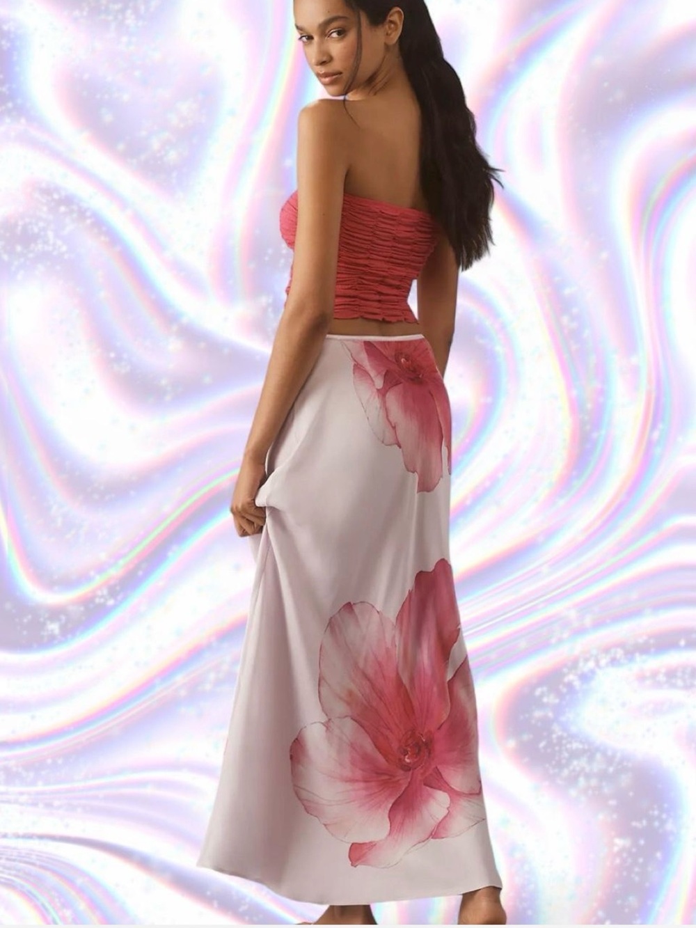 Conditions Apply Anthropologie Pink Floral Maxi Skirt